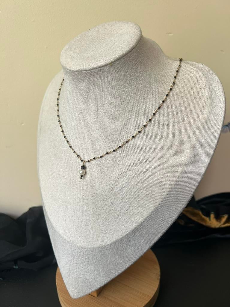 AKOYA zoutwater parel hanger spinel beschermt geluk uniek, Zwart, Nieuw, Ophalen of Verzenden, Verstelbaar