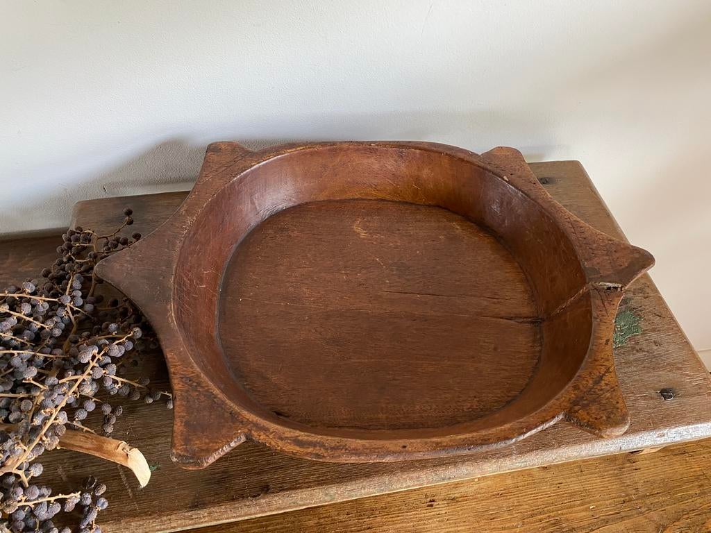 Brocante oude houten schaal, apart model., Ophalen of Verzenden
