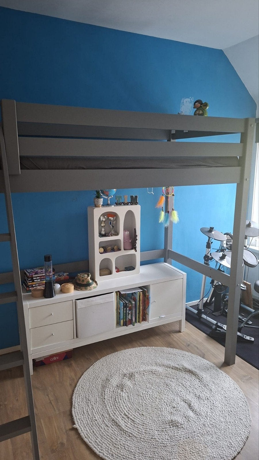 Hoogslaper grijs met ladder - Ideaal voor kleine kamers, Ophalen, Eenpersoons, 90 cm, Hoogslaper