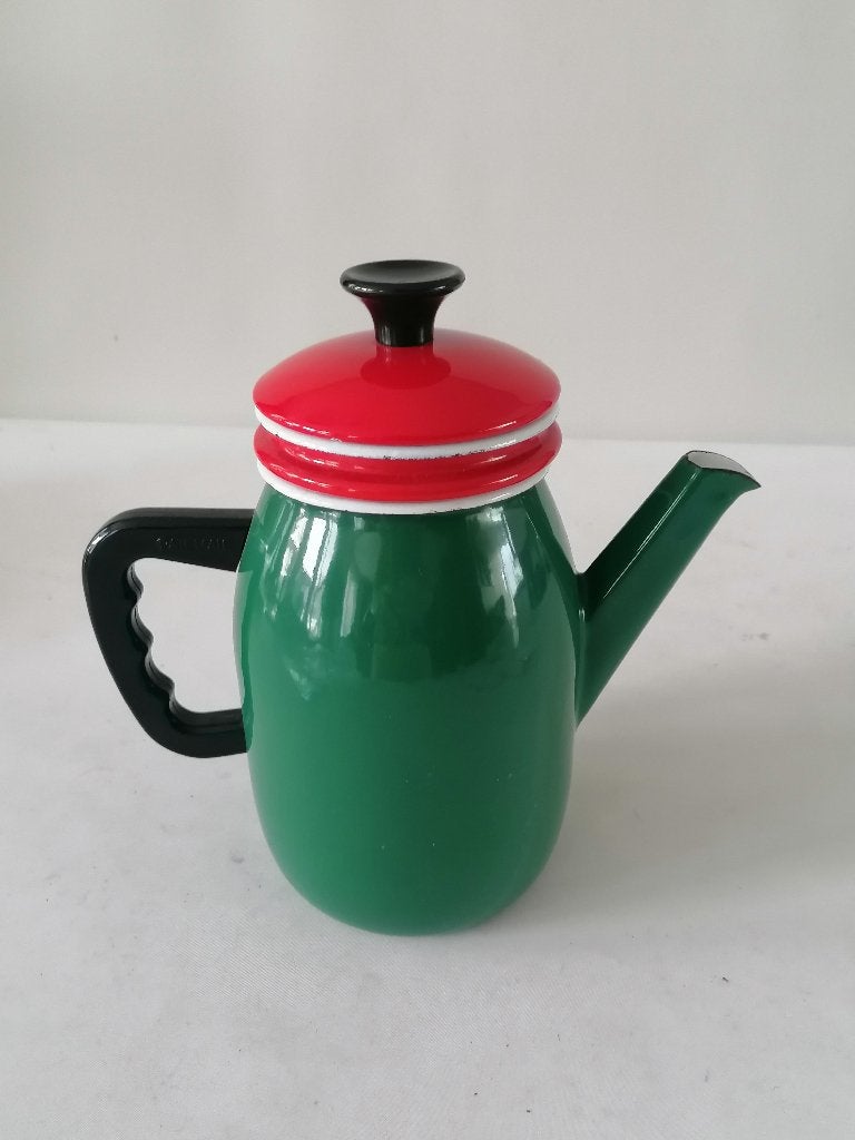 vintage emaille schenkkan in prima staat rood/groen, Antiek en Kunst, Ophalen of Verzenden