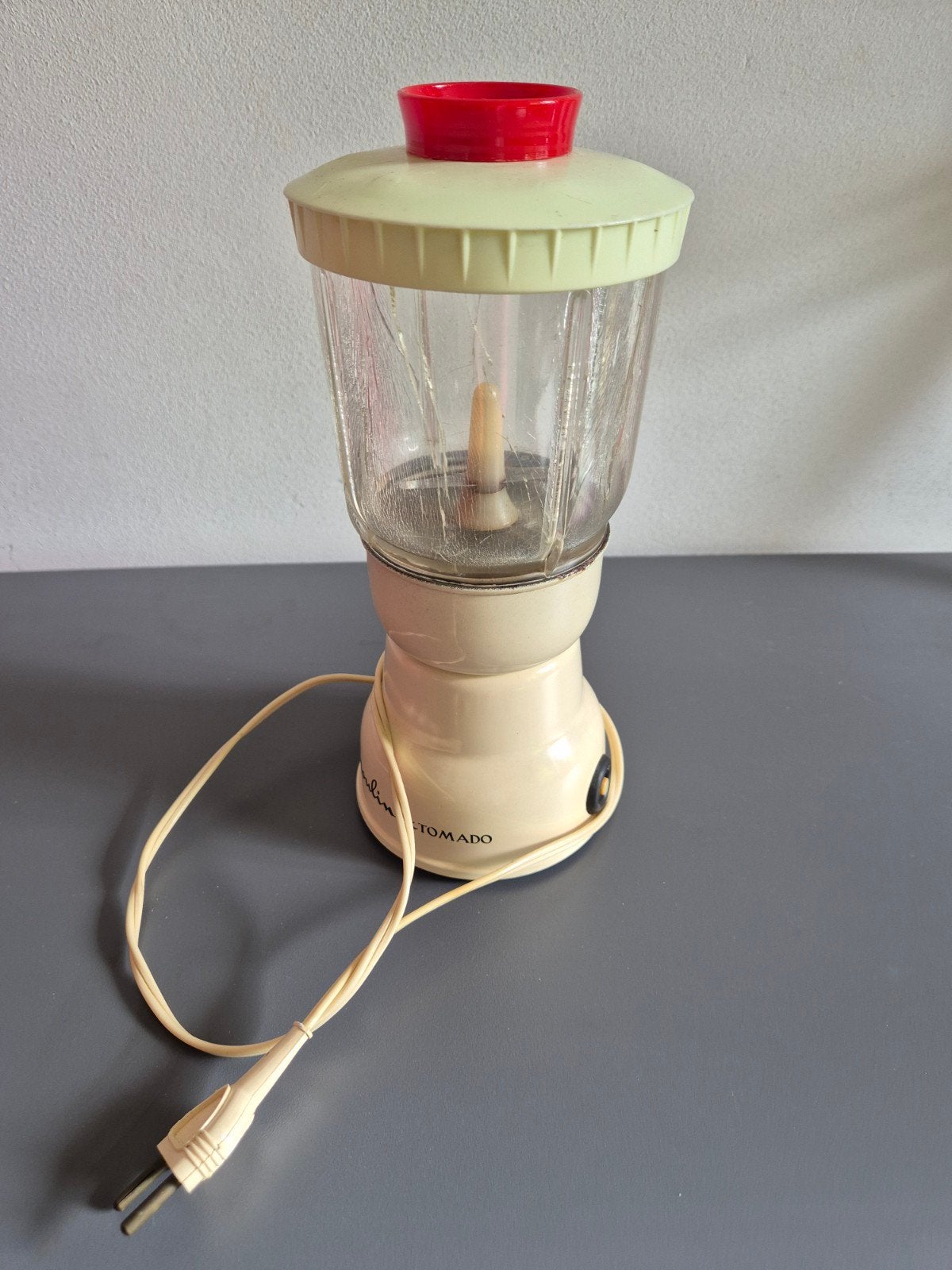 Vintage Moulinex Blender - Crème met Rood en Groen, Ophalen of Verzenden, Gebruikt, Blender