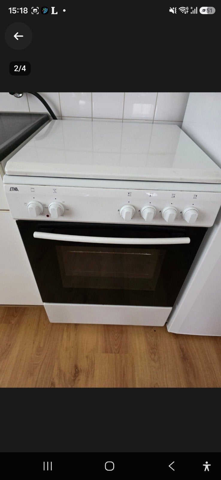 Etna Vrijstaand Gasfornuis met Oven - Wit, Ophalen, Gebruikt, 4 kookzones, Gas