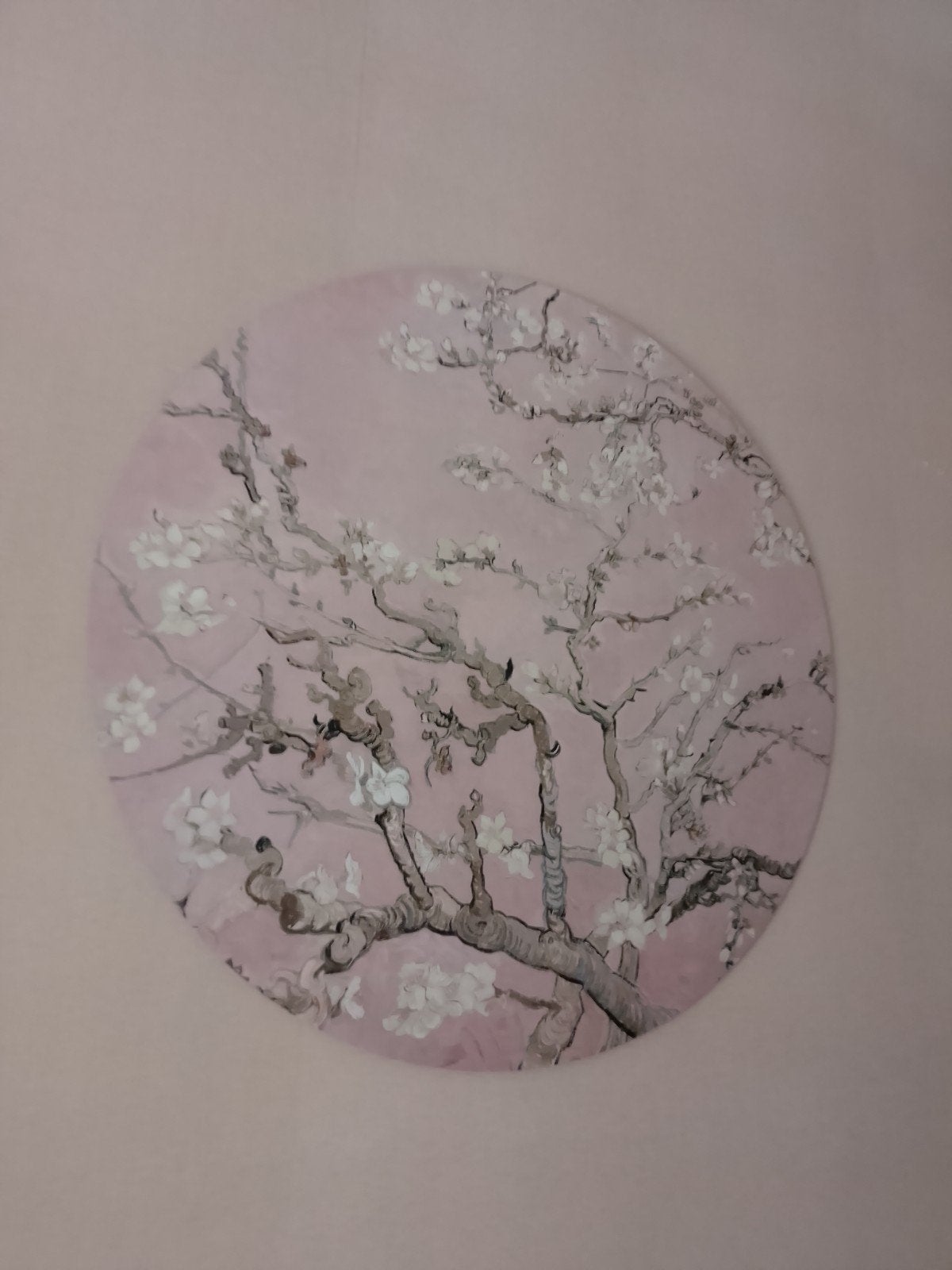 Rond schilderij met bloesemtakken, Doek, Impressionistisch, Olieverf, Handgeschilderd