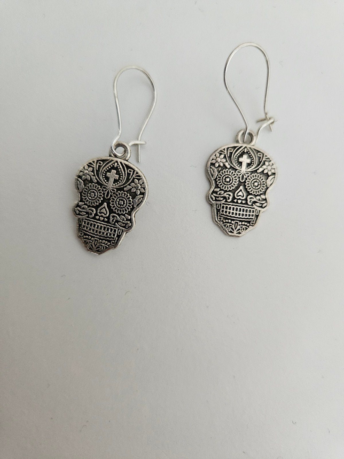 Zilverkleurige Sugar Skull Oorbellen - Hangers, Ophalen of Verzenden