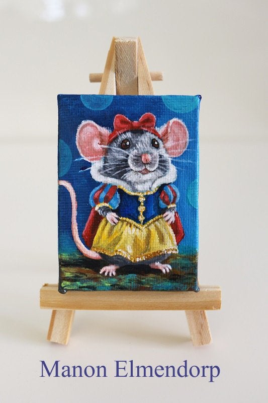 Handgeschilderd Muizen Schilderijtje : Sneeuwwitje, Minder dan 50 cm, Nieuw, Schilderij, 5 – 50