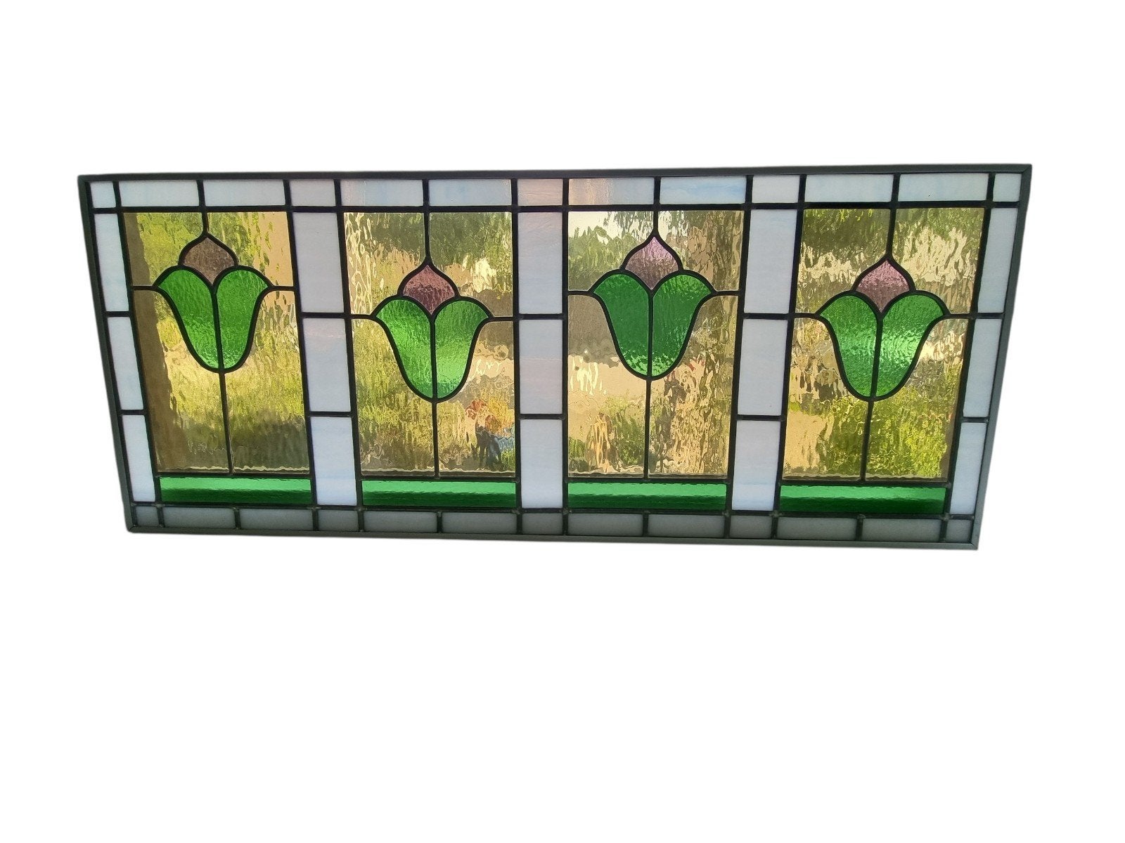Glas in loodraam tulpenmotief decoratie, Ophalen