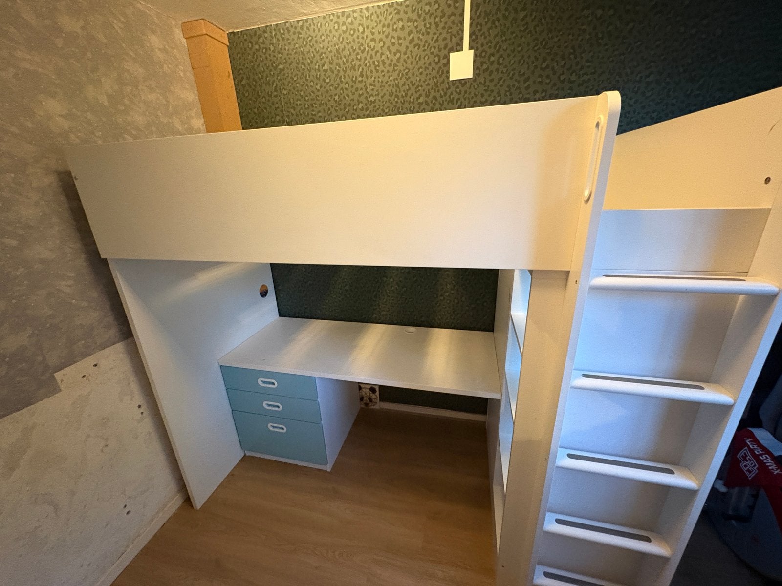 Hoogslaper met bureau, lades en kast, Ophalen, Eenpersoons, Zo goed als nieuw, 200 cm