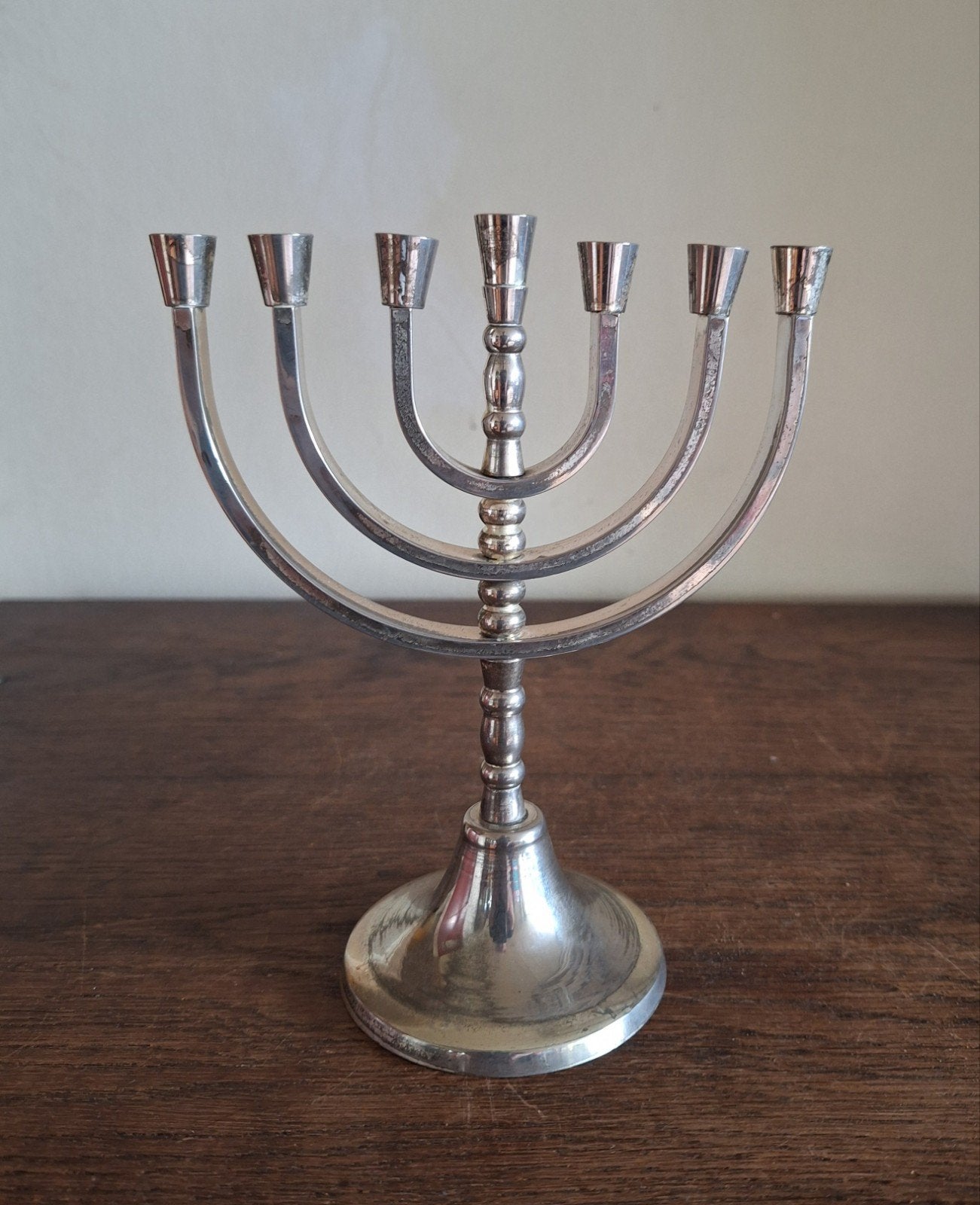 Kleine (16cm) menorah/Joodse kandelaar, verzilverd., Ophalen of Verzenden, Koper of Brons