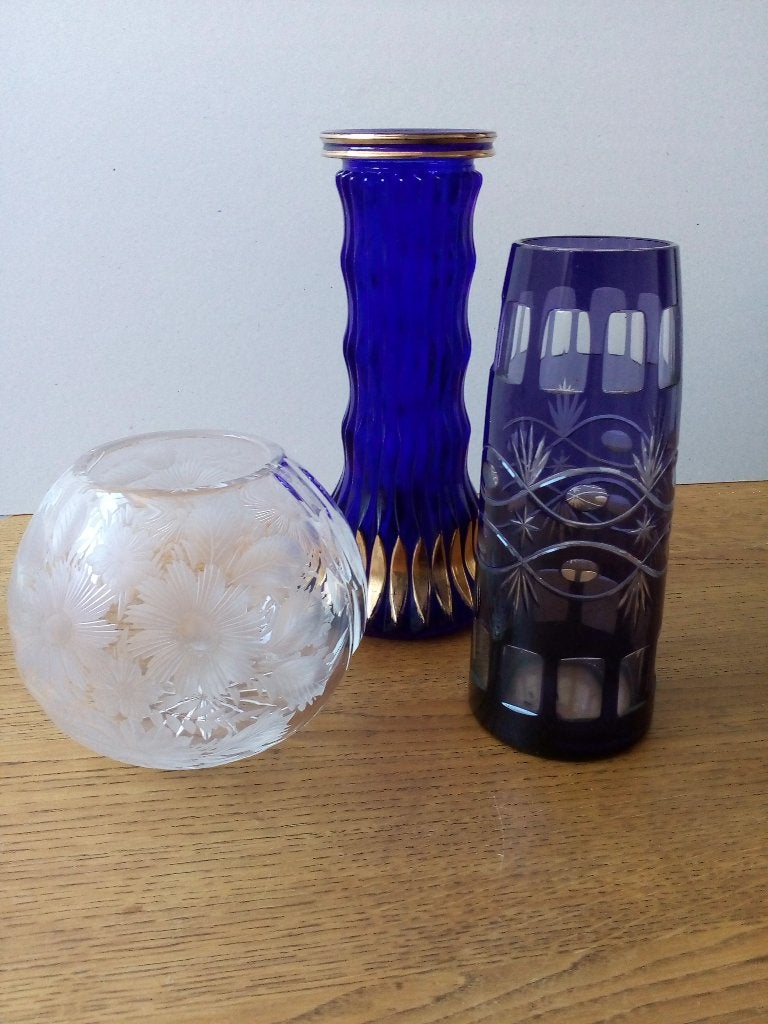 Oude vazen glas.o.a. Walther/Bohemian glas.Pr, per st.vanaf., Ophalen of Verzenden