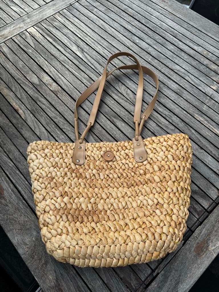 Mooie rieten strandtas, Ophalen of Verzenden, Gebruikt, Beige, Shopper