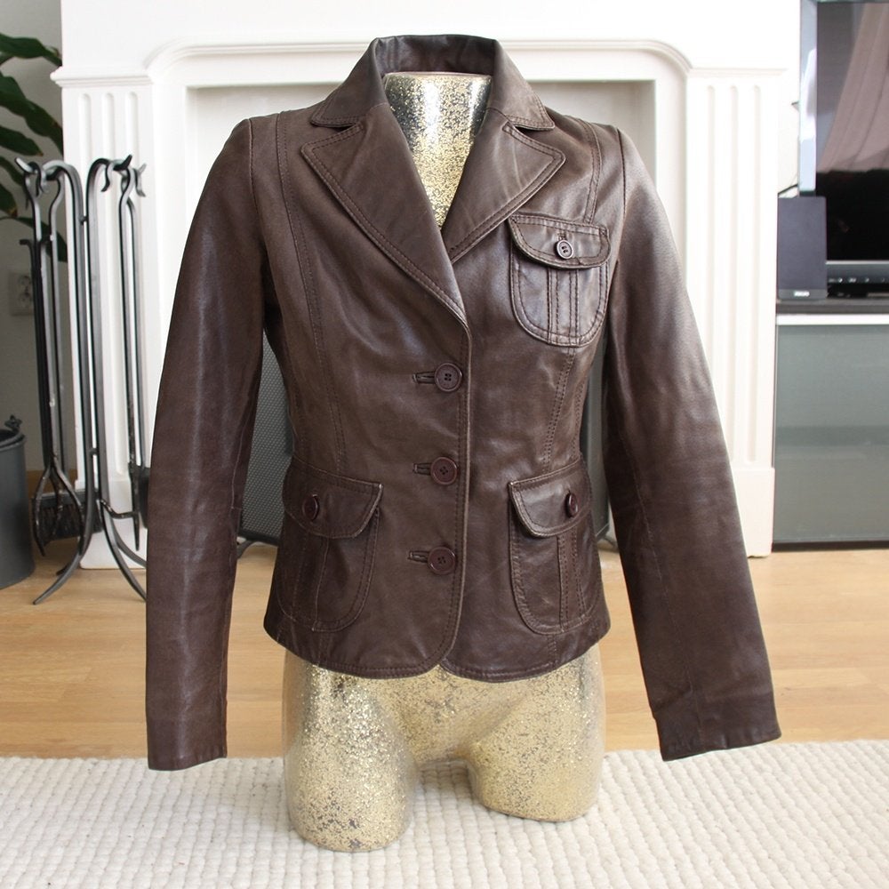 Mooie Leren Blendy Jas (Maat 38) € 65,-, Maat 38/40 (M), Bruin, Ophalen of Verzenden, Blendy
