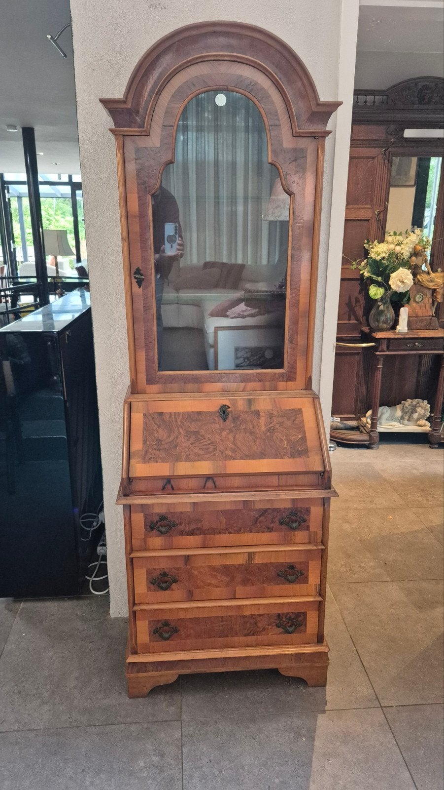 Antieke secretaire met vitrinekast - Notenhout, Ophalen