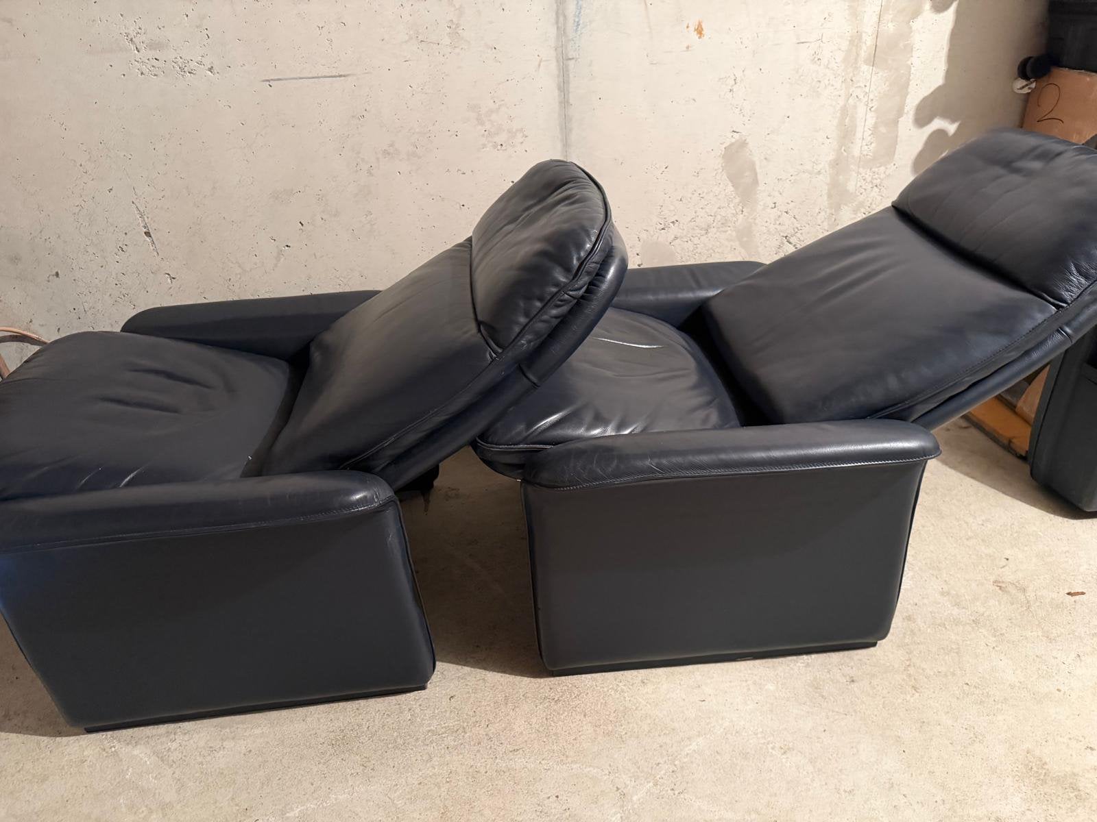 DeSede DS50/55 design fauteuils blauw leer., Ophalen, Gebruikt, Leer, 75 tot 100 cm