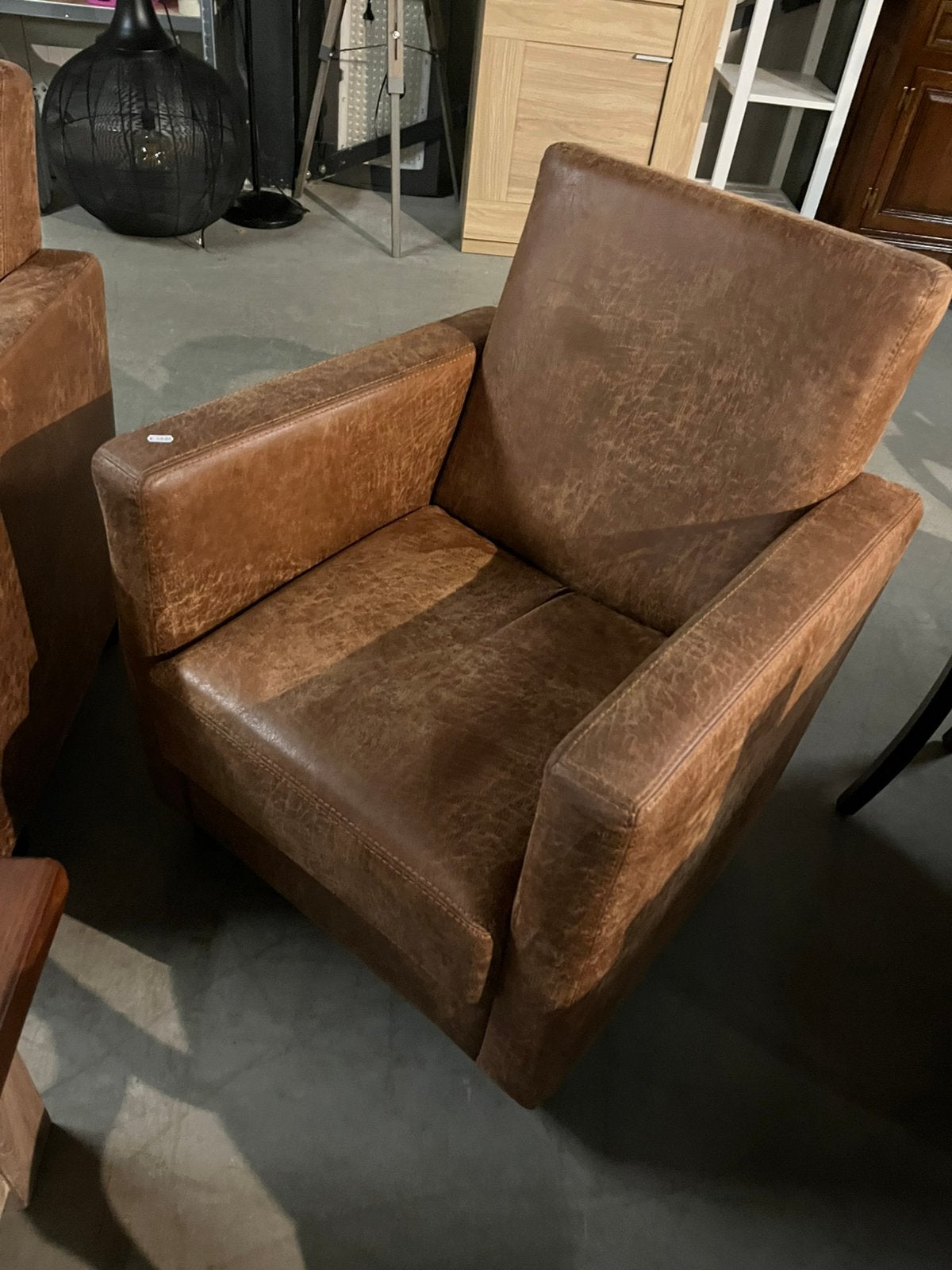 3 cognackleurige   fauteuils leatherlook, Ophalen, Gebruikt, 50 tot 75 cm, Leer