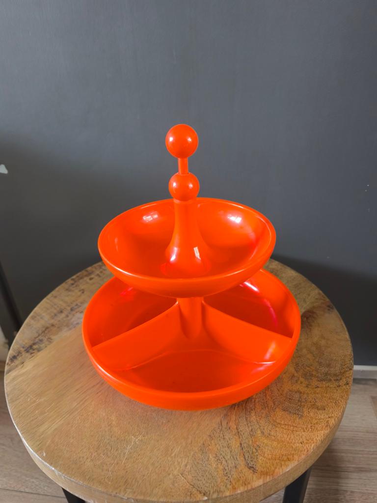 Vintage Emsa West Germany snackschaal etagère oranje, Ophalen of Verzenden