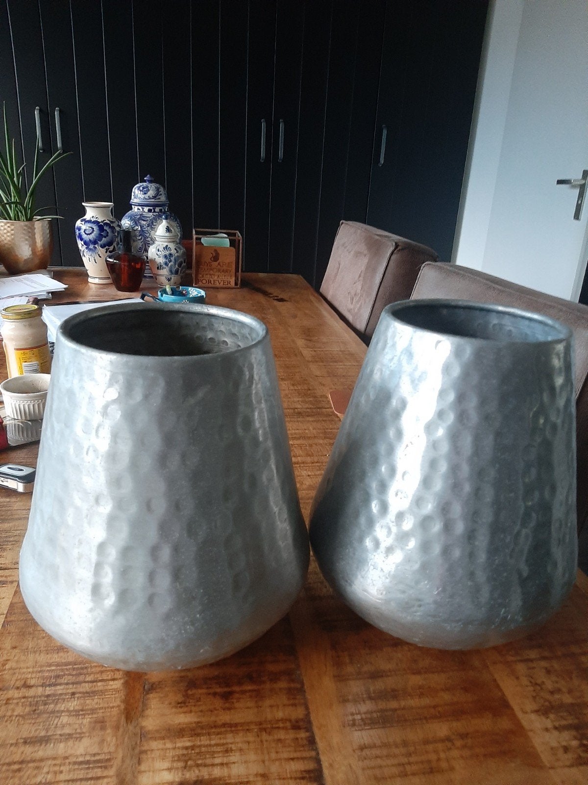 2 mooie bloempotten samen 7,50, Ophalen, Rond, Zo goed als nieuw, Metaal