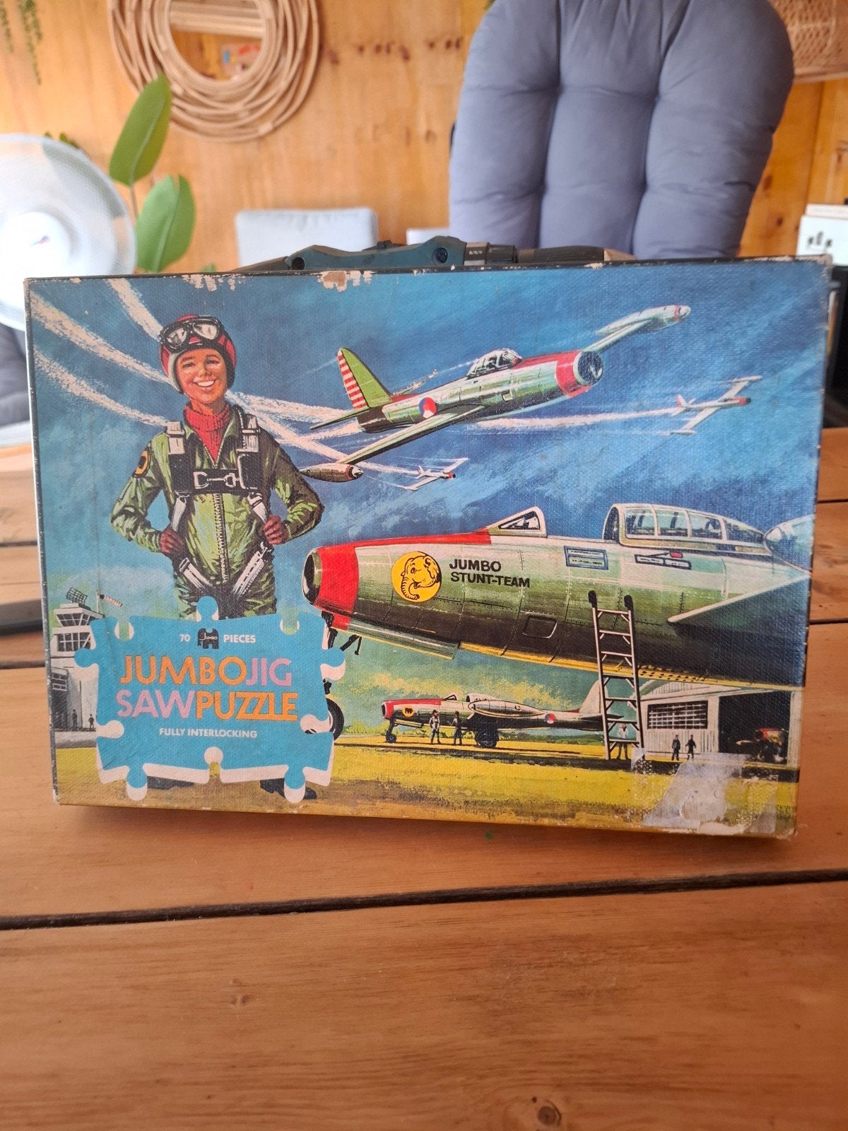 Jumbo vintage legpuzzel 70 stukjes straaljager, Antiek en Kunst, Ophalen of Verzenden