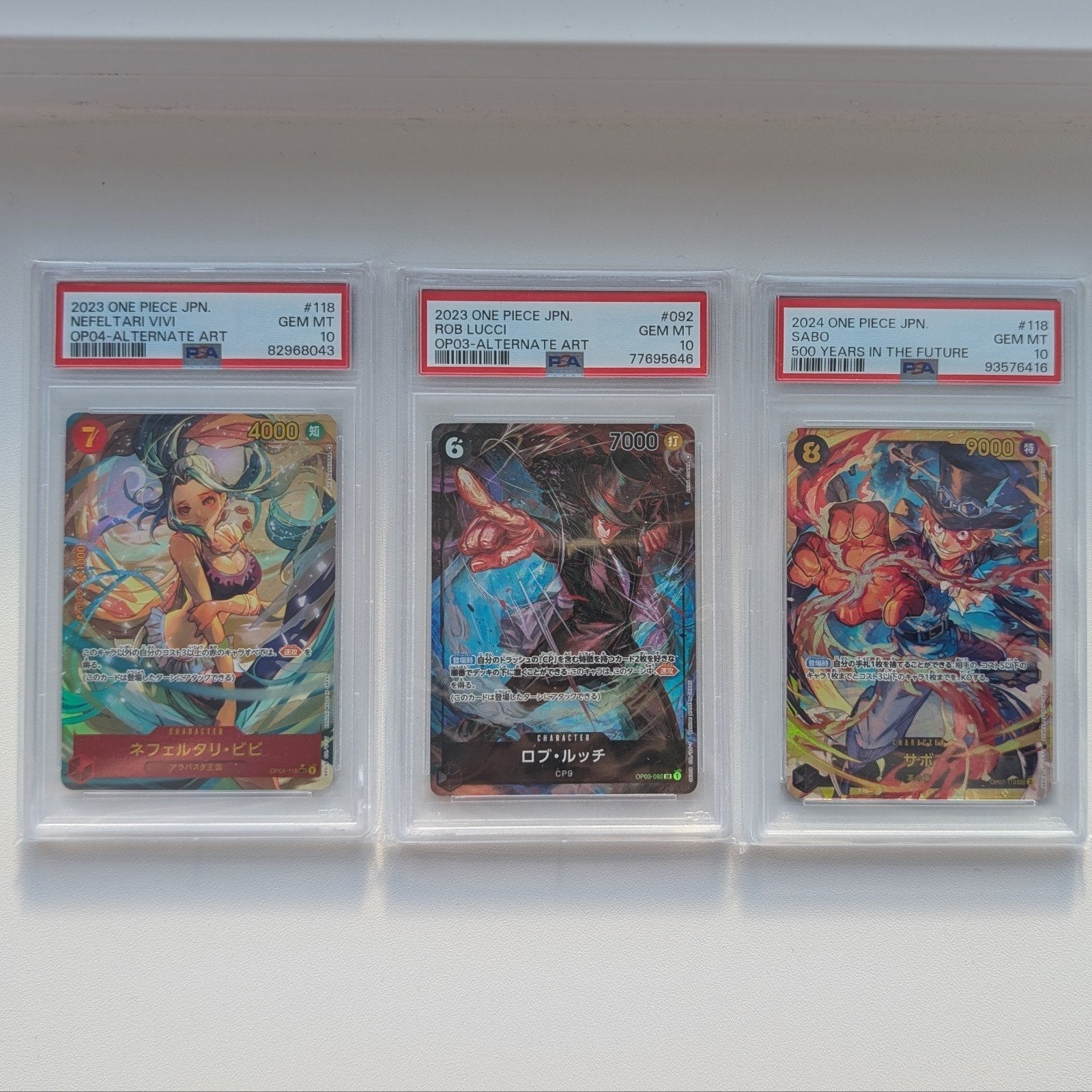 One Piece PSA 10 Kaarten: Sabo Vivi Rob Lucci, Ophalen of Verzenden, Zo goed als nieuw