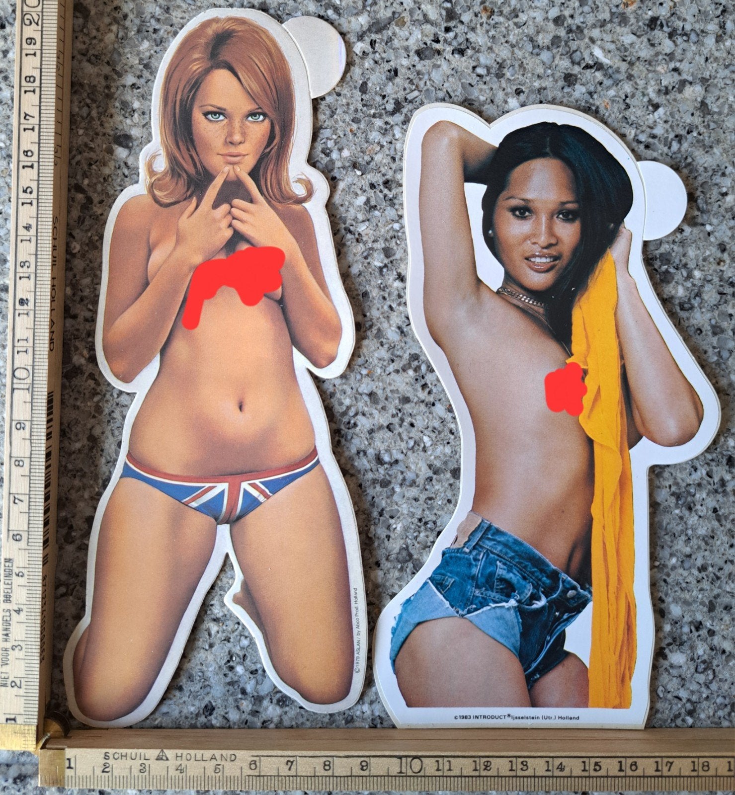 2 Vintage stickers Pin-up 1983 introduct Union Jack slip, Ophalen of Verzenden, Nieuw, Auto of Motor