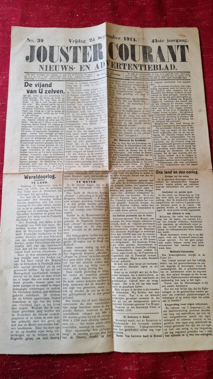 Jouster Courant 1914, Ophalen of Verzenden, Voor 1920, Nederland, Krant