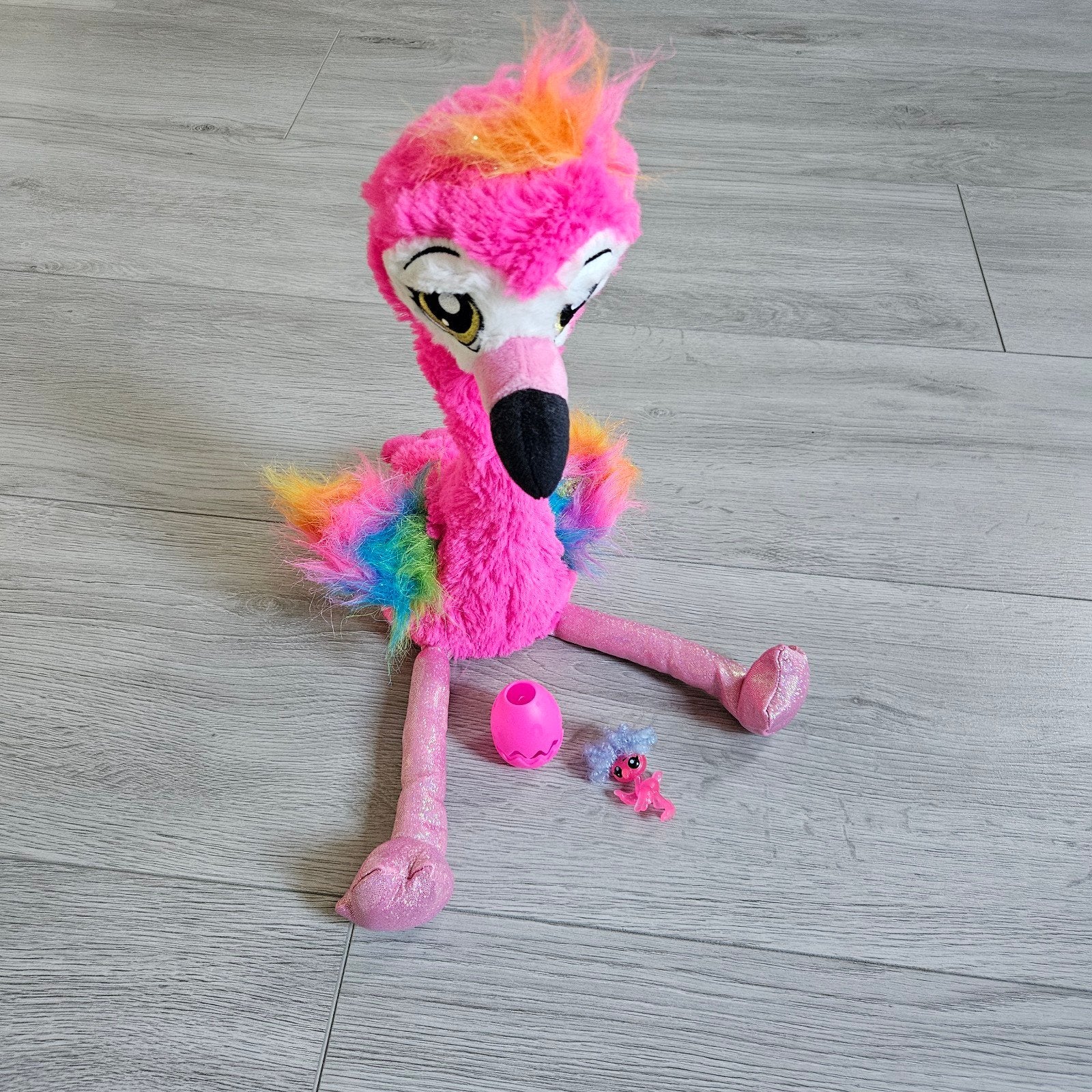 Roze dansende Flamingo Knuffel met Regenboogvleugels en Mini, Overige merken, Overige karakters, Overige typen, Ophalen of Verzenden
