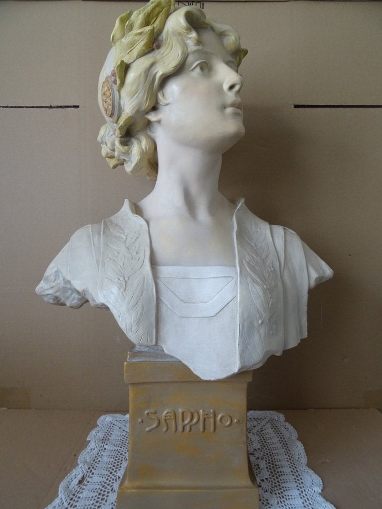 Antiek borstbeeld Sappho H. L. Bläsche 64cm Art nouveau 1910, Ophalen of Verzenden