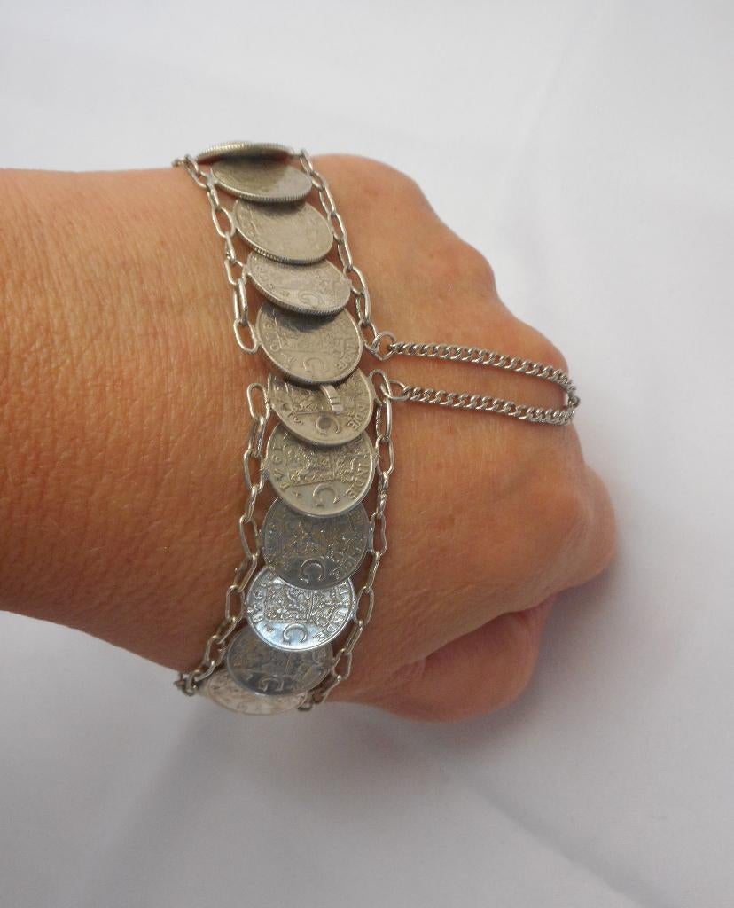 Zilveren munt armband Nederland/ Indie 1/10 gulden nr.1239, Sieraden, Tassen en Uiterlijk, Antieke sieraden, Verzenden, Zilver