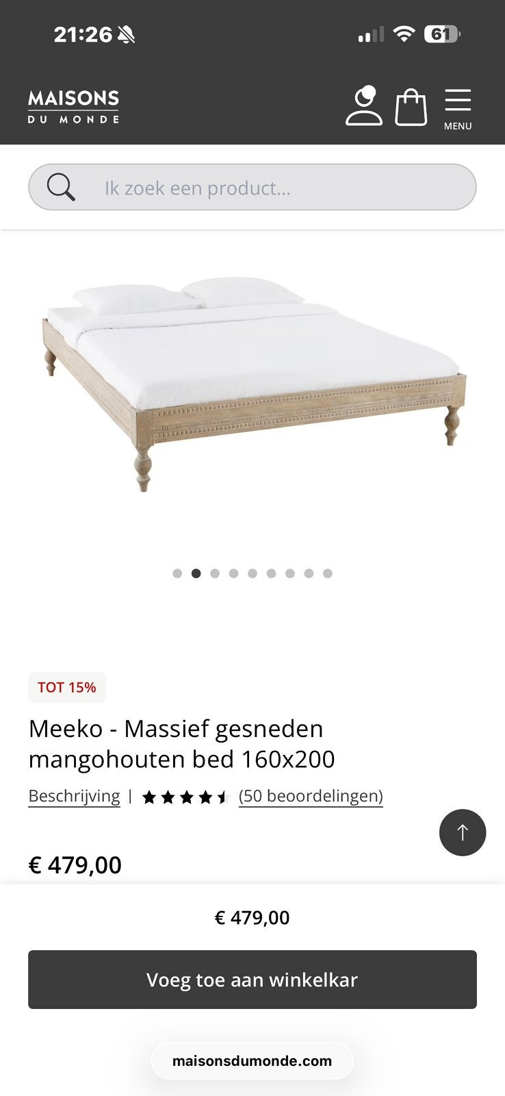 Ibiza / bohemian bed 160 x 200, Ophalen, Zo goed als nieuw, Tweepersoons, 160 cm