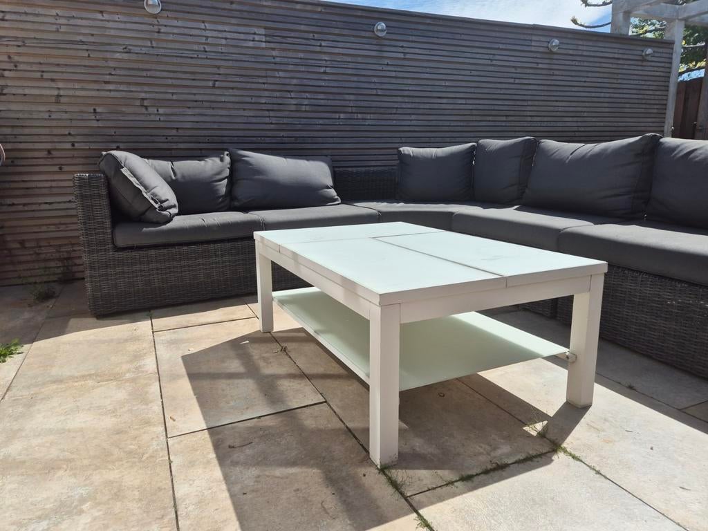 Life tuintafel wit met glazen blad - uitklapbaar, Tuin en Terras, Ophalen, Gebruikt, Rechthoekig, Metaal