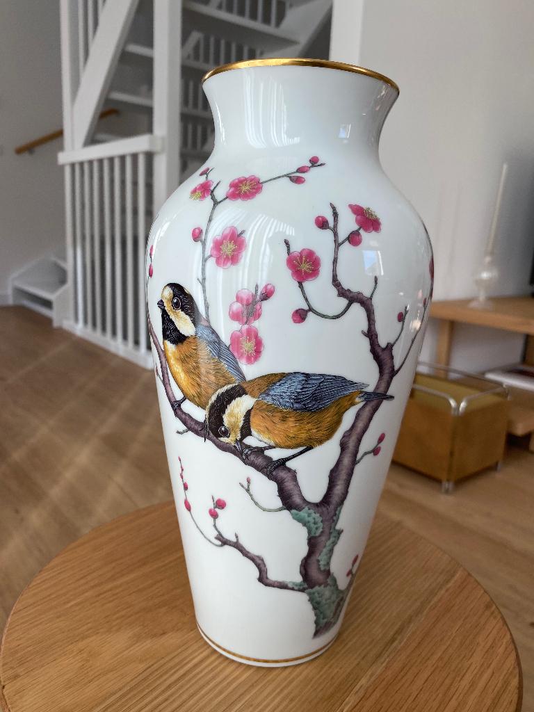 Vaas porselein 1981 Birds & Cherry Blossoms by Ryu Okazaki, Ophalen