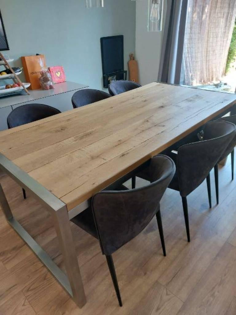 Eettafel massief eiken, Huis en Inrichting, Tafels | Eettafels, Zo goed als nieuw, 50 tot 100 cm, 200 cm of meer, Vijf personen of meer