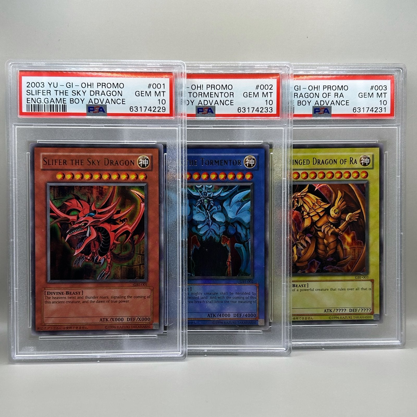 PSA 10 GBI ultra rare god card set Slifer Obelisk Ra gem mt, Ophalen of Verzenden, Zo goed als nieuw