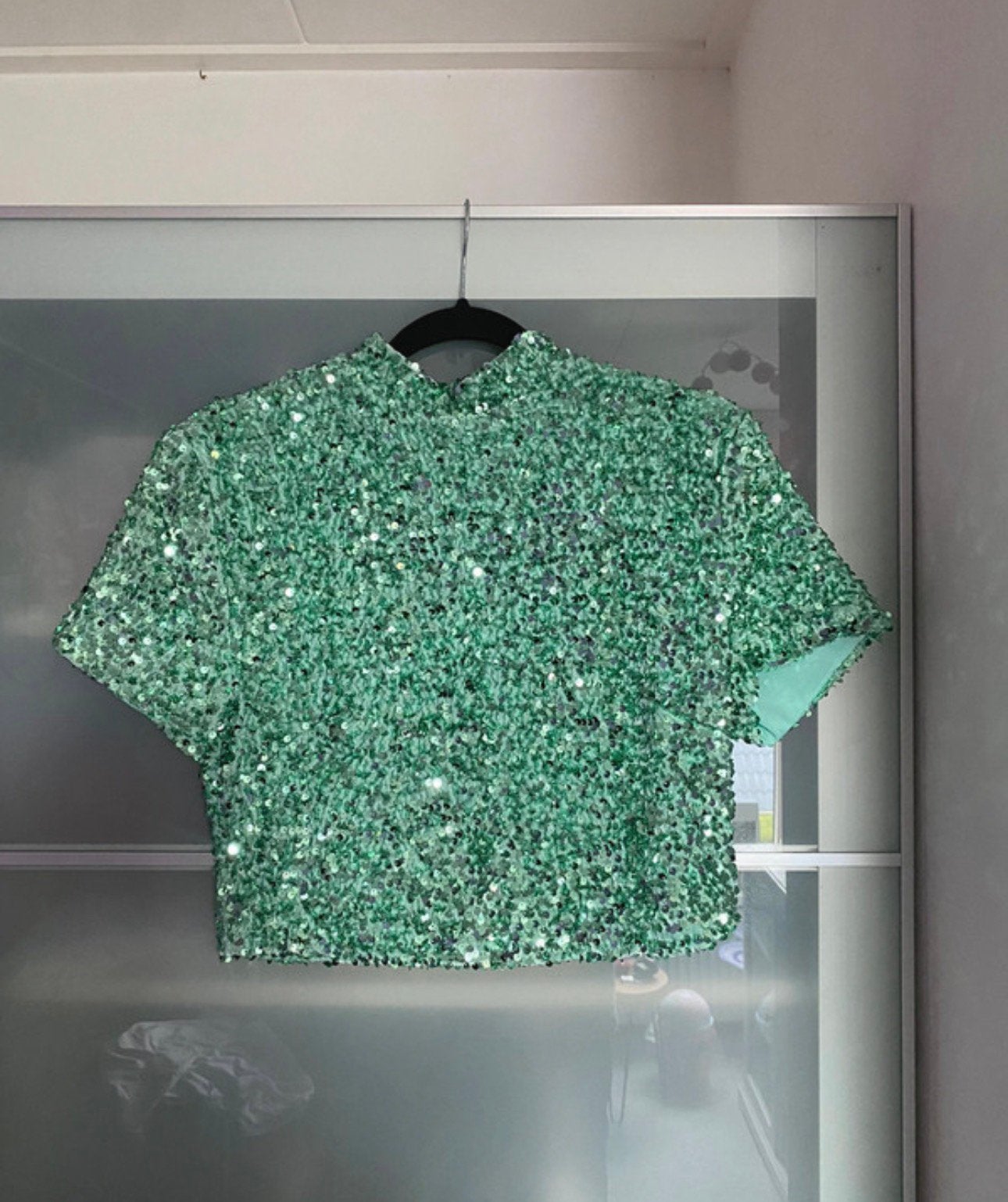 Glitter top turqoise / groen Esuals, Kleding | Dames, Maat 42/44 (L), Nieuw, Ophalen of Verzenden, Korte mouw