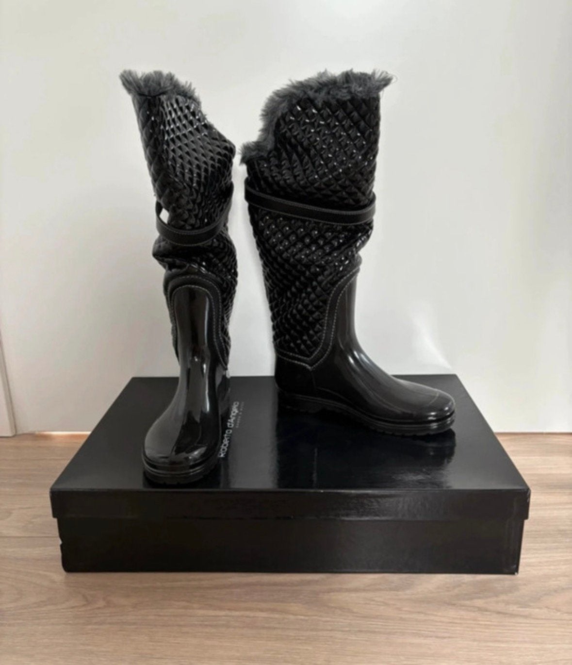 Nieuw! zwarte laklederen regenlaarzen -Roberto d’Angelo - 40, Zwart, Nieuw, Ophalen of Verzenden, Regenlaarzen