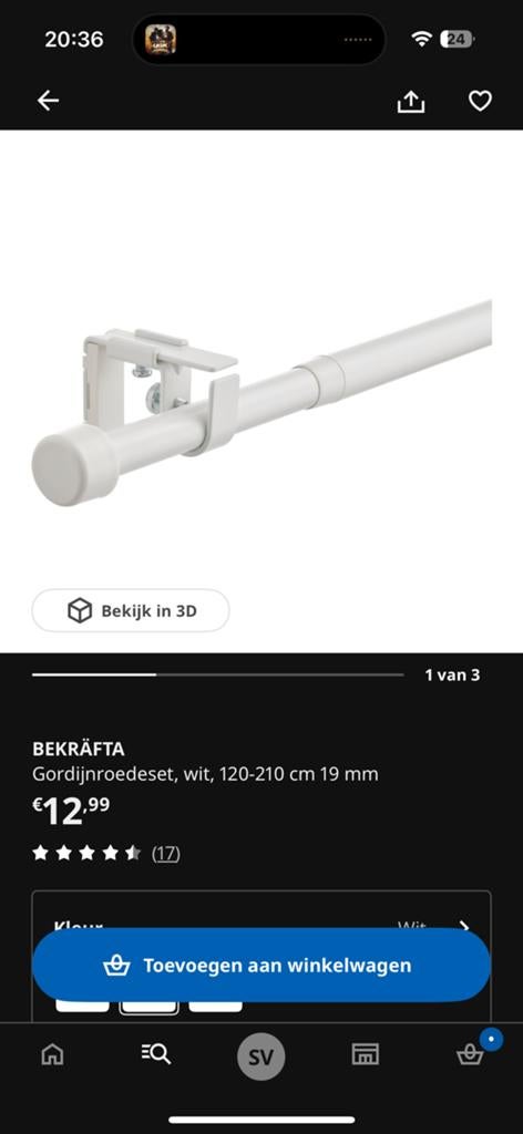 Gordijnroede ikea bekrafta, Ophalen, Wit, 100 tot 150 cm