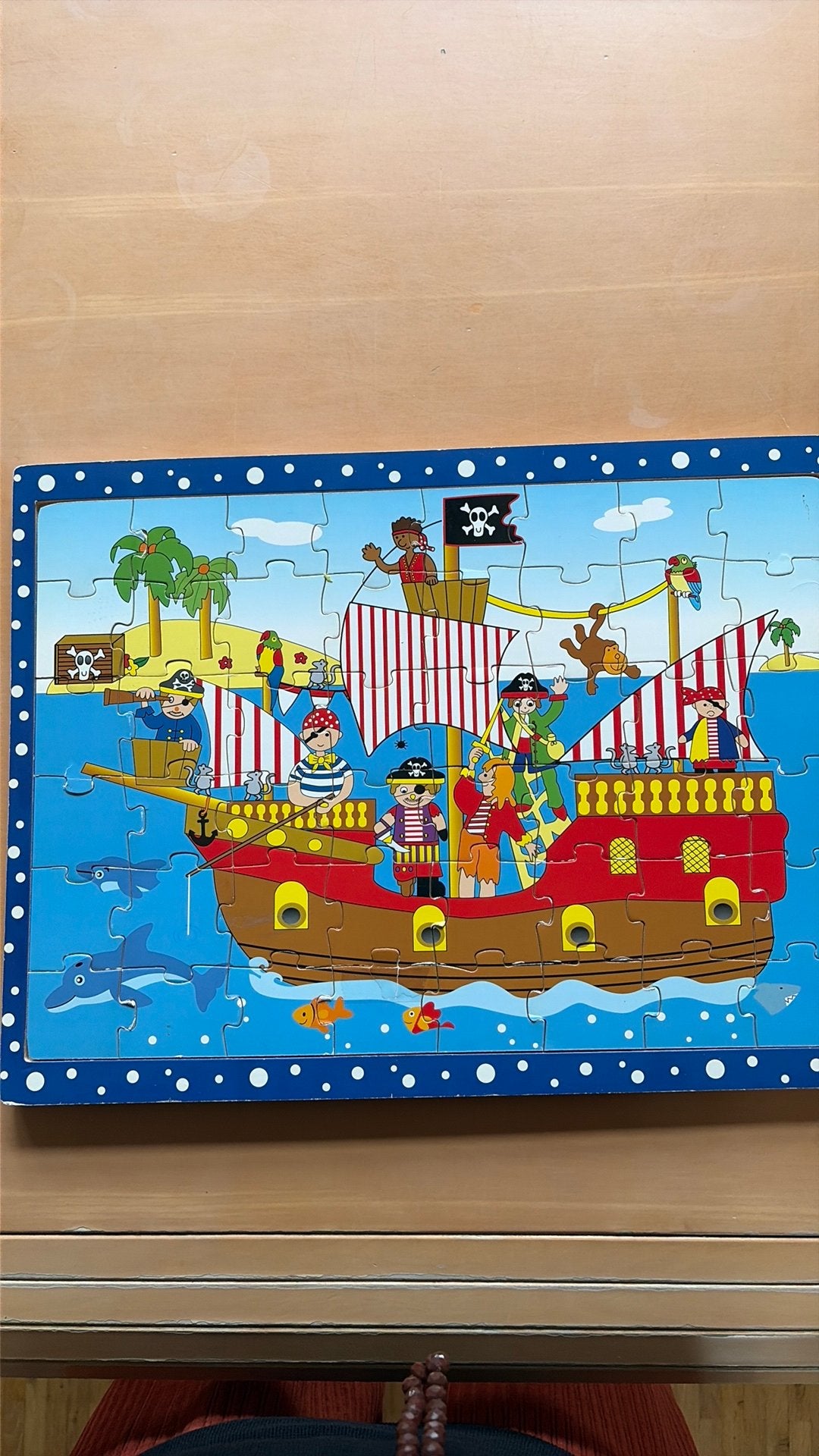 Houten piratenpuzzel van 48 stukjes, Ophalen, 2 tot 4 jaar, Gebruikt, 10 tot 50 stukjes