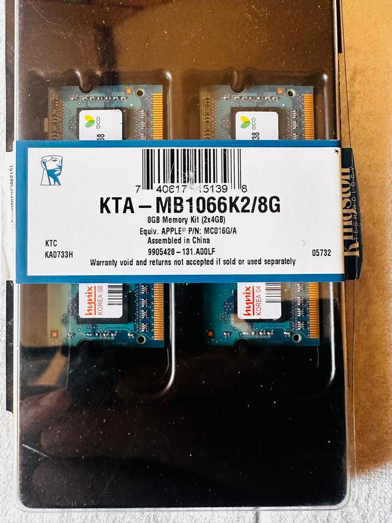 Kingston KTA-MB1066K2/8G 8GB DDR3 RAM voor Apple, Computers en Software, RAM geheugen, Gebruikt, Laptop, 8 GB, DDR3, Ophalen