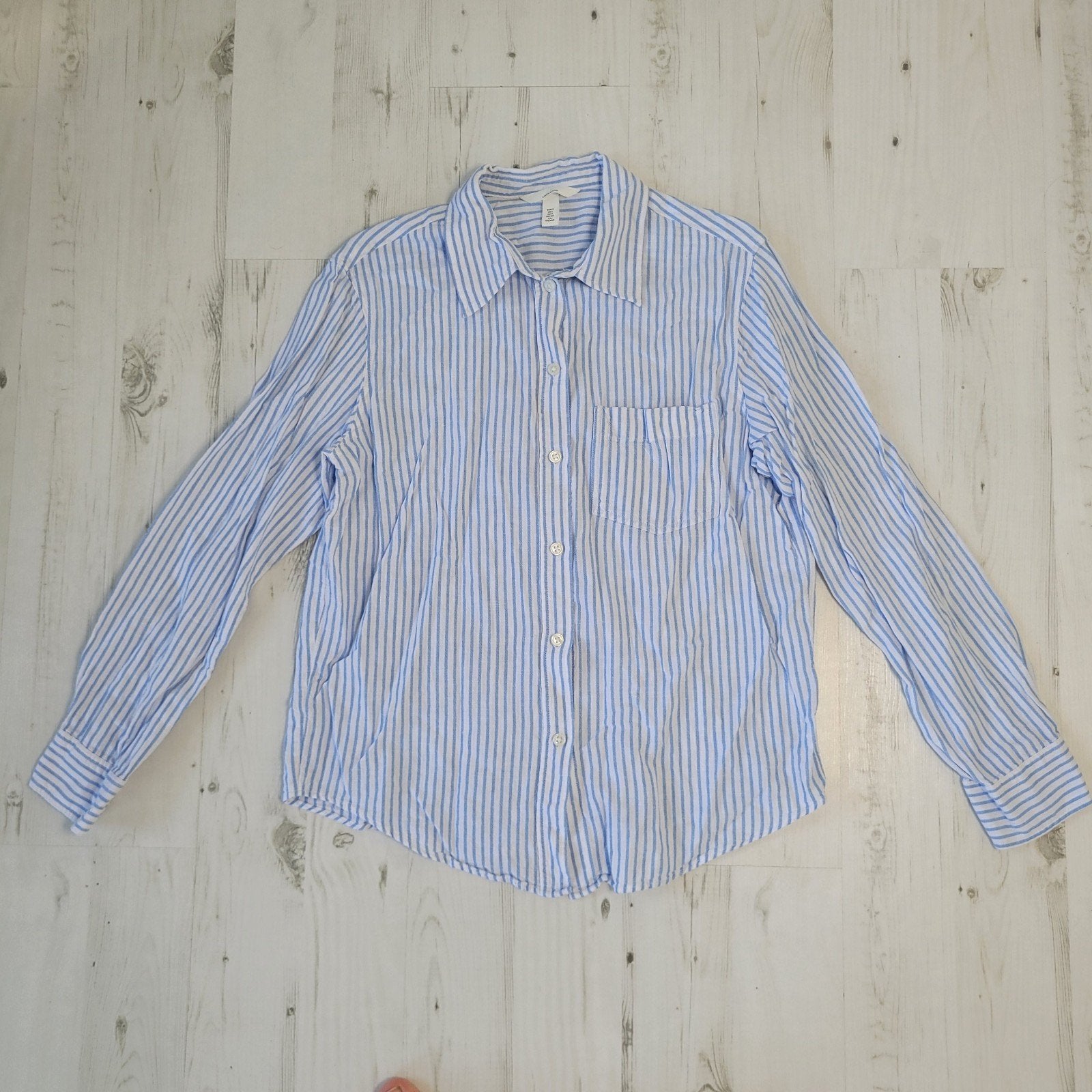 H&M dames overhemd blouse S linnen blend getreepte wit blauw, H&M, Blauw, Ophalen of Verzenden, Zo goed als nieuw