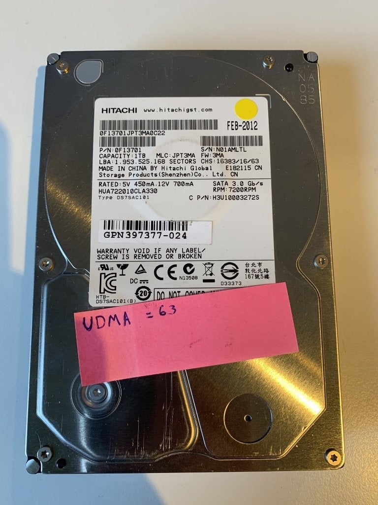 Hitachi 0F13701 1TB 7.2K RPM SATA 3.5 inch HDD JPW9K0N01AMLT, Computers en Software, Harde schijven, Ophalen of Verzenden, Gebruikt