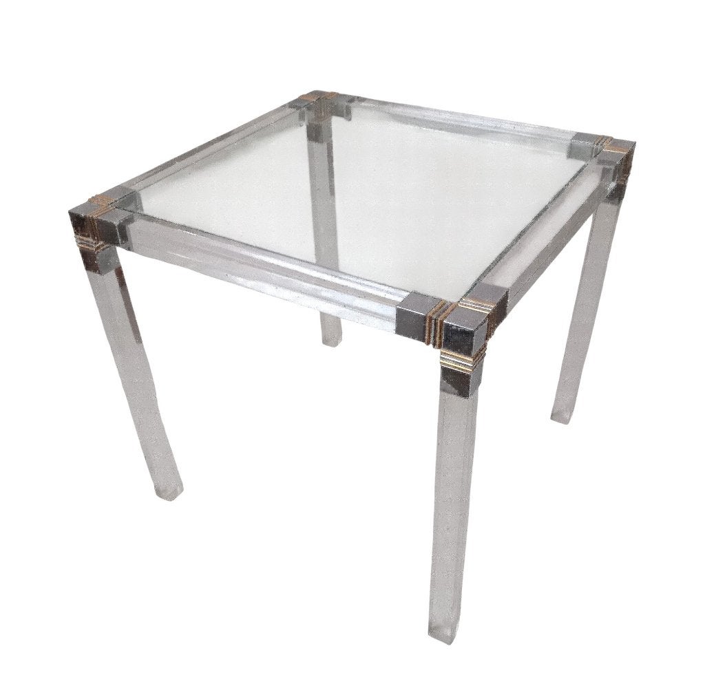 Vintage perspex bijzettafel Charles Hollis Jones stijl '70, Minder dan 55 cm, Gebruikt, Glas, Rechthoekig