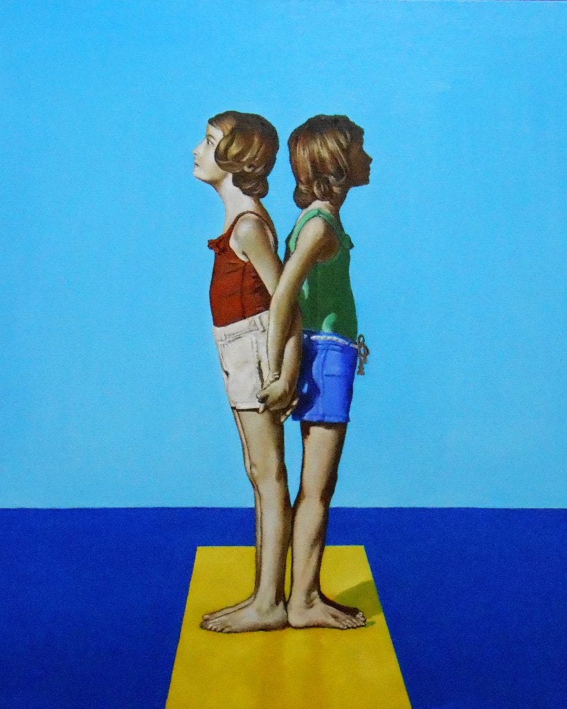 "Horizon. Het einde van de kindertijd", Antiek en Kunst, Kunst | Schilderijen | Modern, Figuren, Verzenden, Olieverf, Handgeschilderd