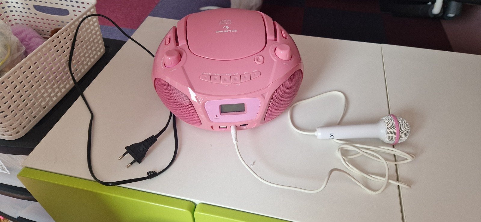 Auna Boombox Roze - Karaoke, CD, MP3, USB, Bluetooth, FM, Ophalen of Verzenden, Zo goed als nieuw, Complete set