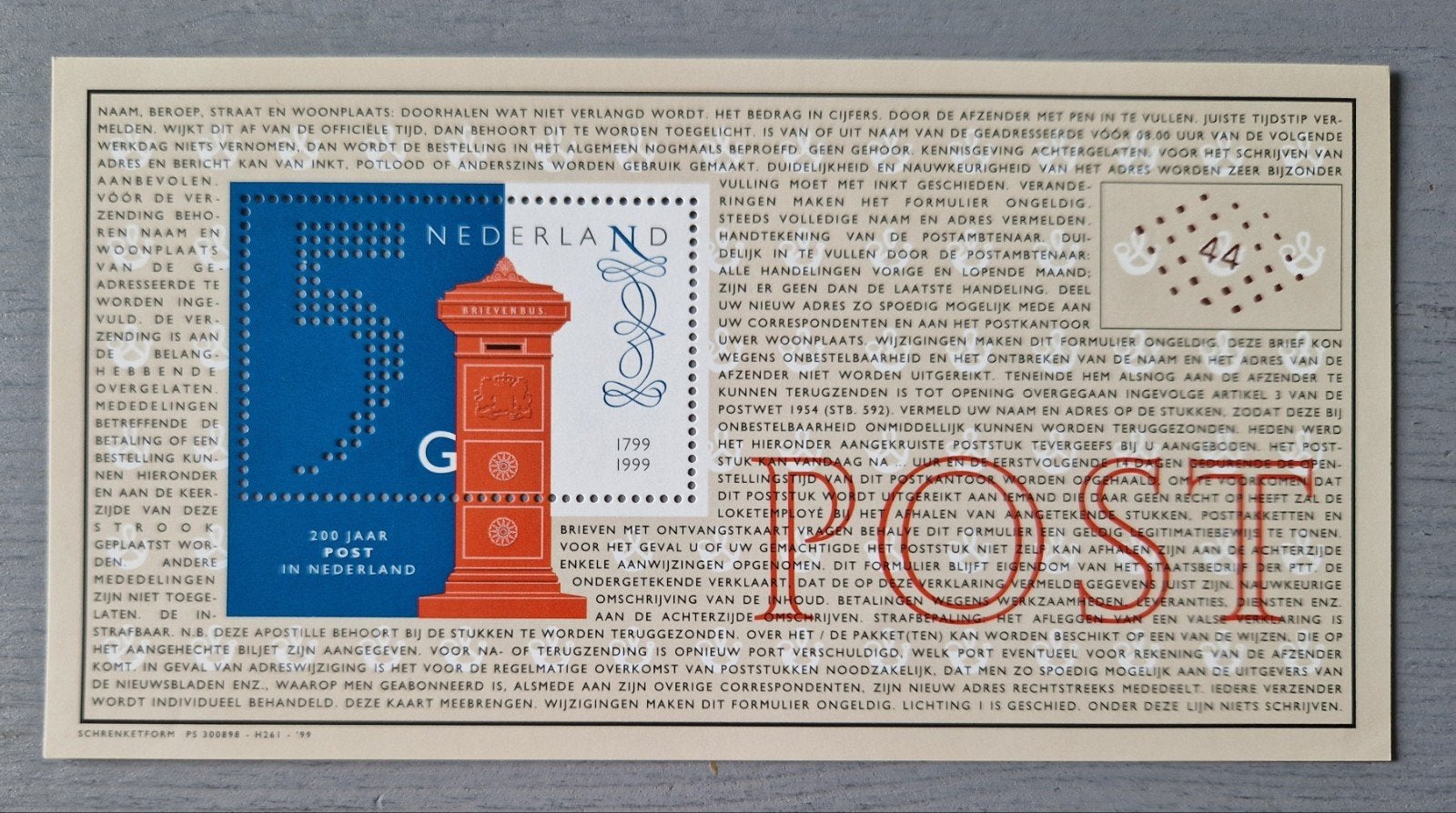 Nederlandse Postzegel: 200 Jaar Post in Nederland(1799-1999), Postzegels en Munten, Ophalen of Verzenden, Na 1940, Gestempeld