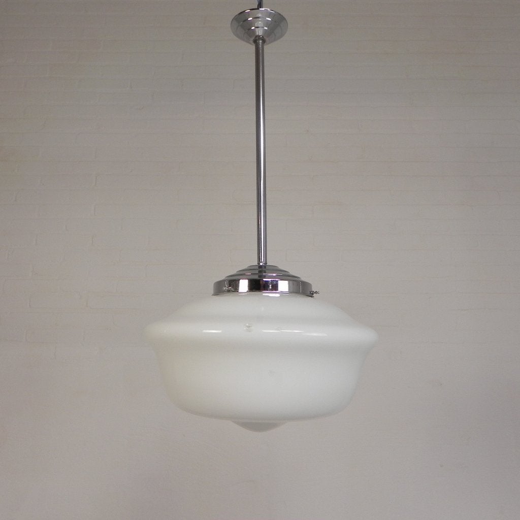 Art Deco hanglamp met witte glazen kap, jaren 30, Ophalen of Verzenden