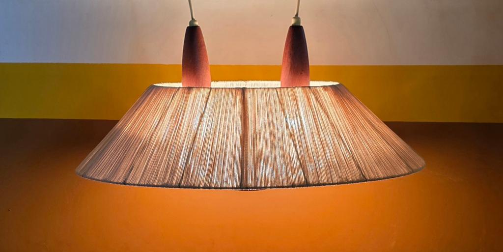 Vintage, design hanglamp Temde Leuchten. Raffia, Ophalen, Temde Leuchten