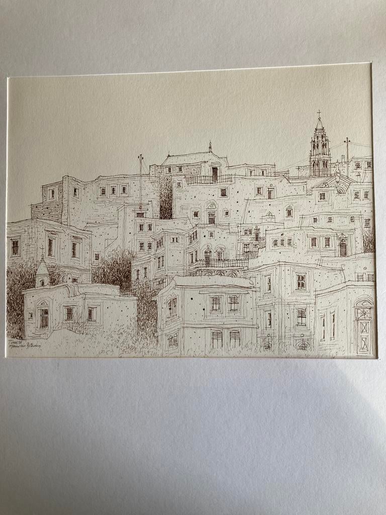 Twee pentekeningen van het Griekse  eiland Tinos, Antiek en Kunst, Ophalen