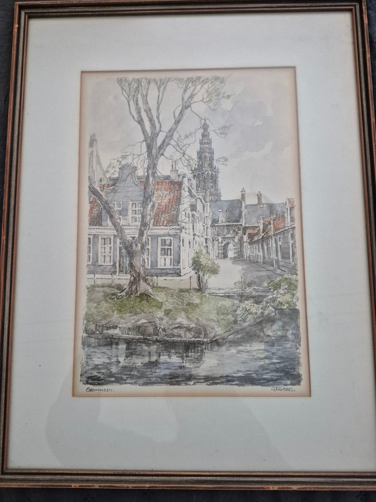 Litho schilderij van A. Brobbel - Ingelijst, Ophalen of Verzenden, Schilderij, Lithografie, Ingelijst