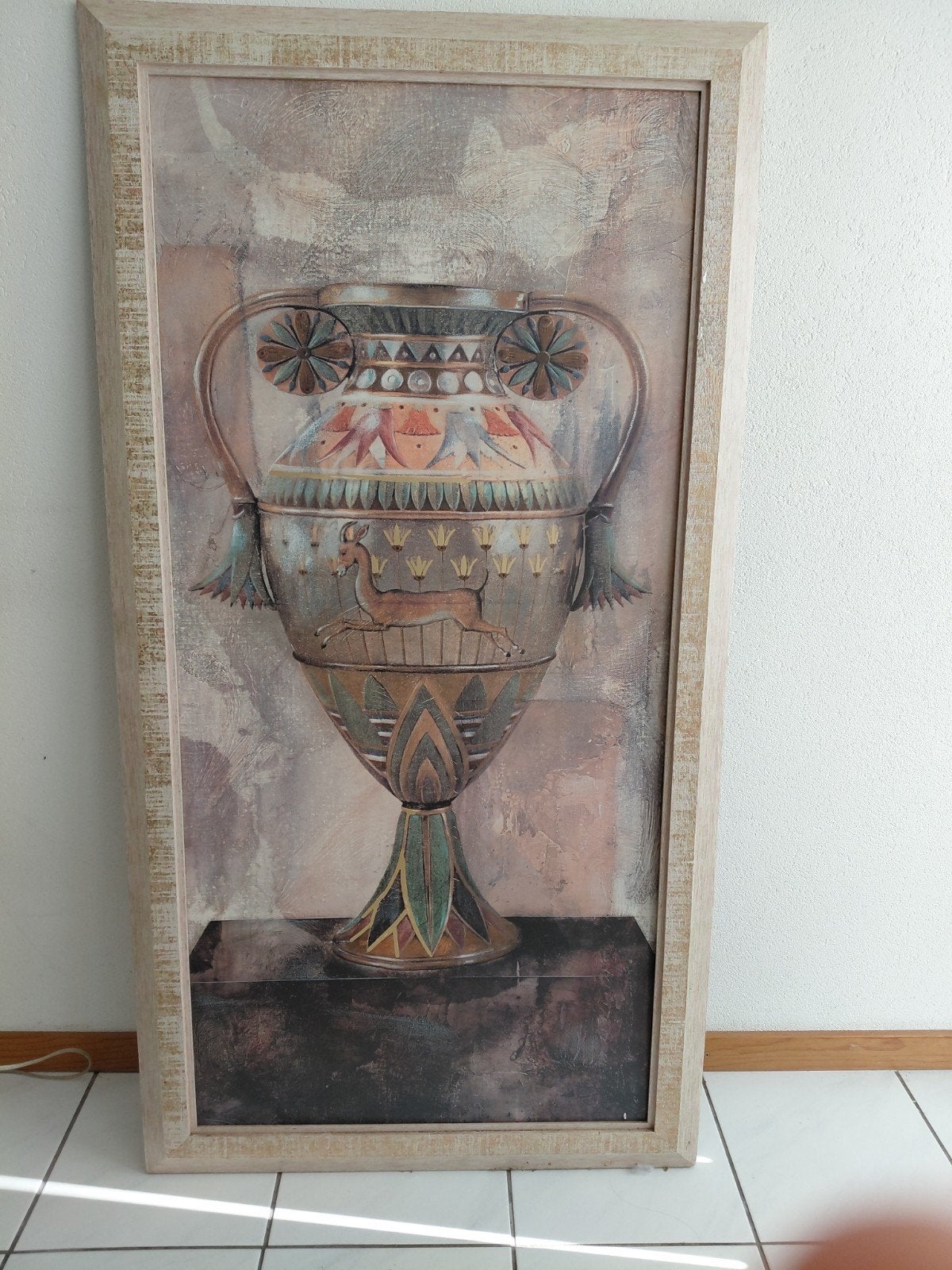Decoratief schilderij met antieke vaas en hert, Antiek en Kunst, Ophalen