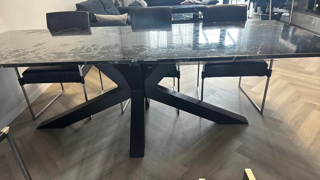 Zwarte Marmeren eettafel exclusief stoelen (240x94), Ophalen, 200 cm of meer, 50 tot 100 cm, Zo goed als nieuw