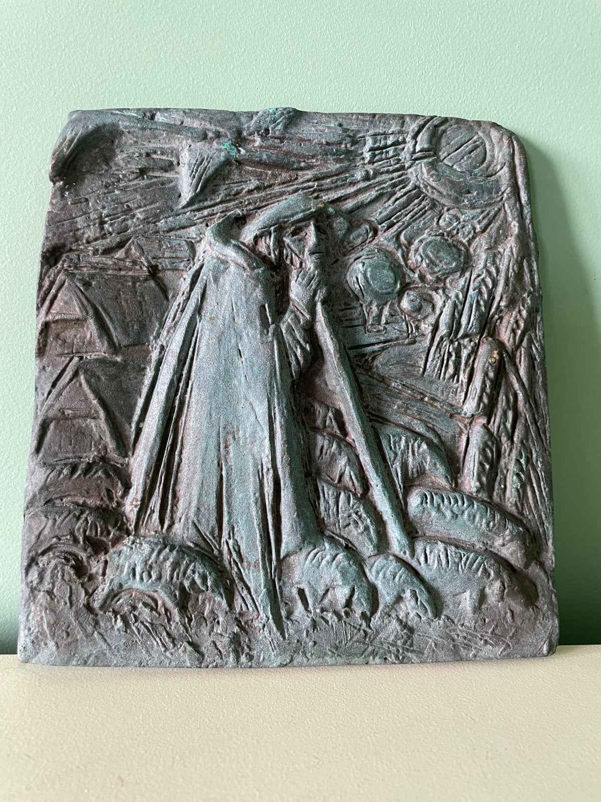 Joseph Krautwald bronzen reliëfplaquette “Der gute Hirte”, Antiek en Kunst, Ophalen of Verzenden